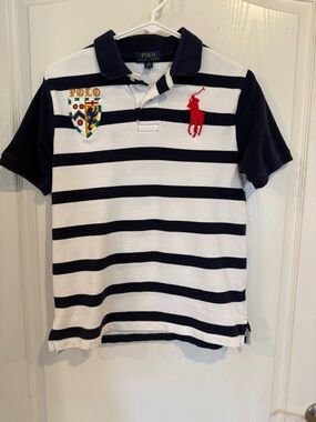Polo Ralph Lauren embroy Big Pony Crest striped Polo Shirt boys large 14/16